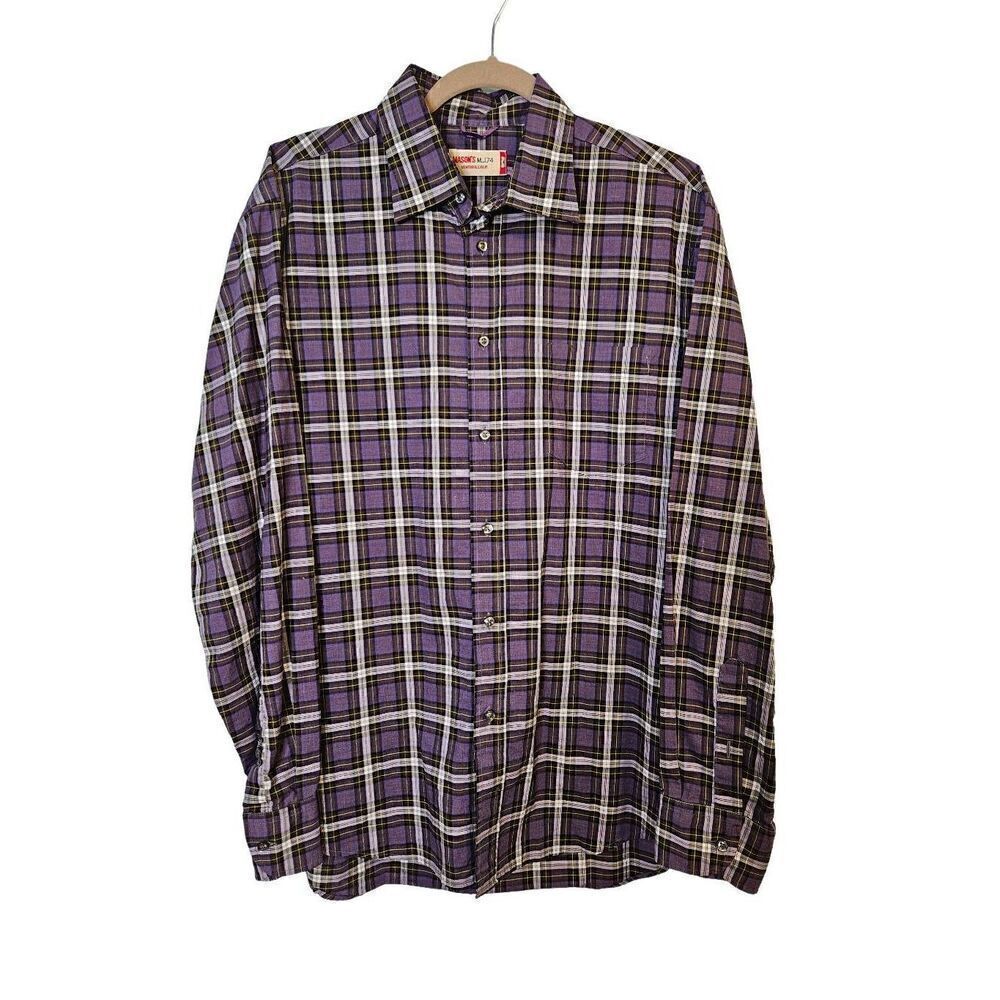 Mason's M.J.74 100% cotton purple and black plaid button down shirt.  Size M.